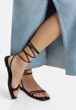 BERSHKA Lace Up Slider - Sandalen - Black