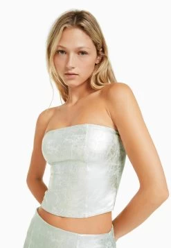 BERSHKA Coated Bandeau - Top - Silver Coloured -Bershka ee7a8c3c564c4d318e557a7116829590