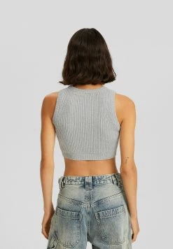 BERSHKA Sleeveless - Top - Silver Coloured -Bershka ee87862d1ab24fd2b801d4457492da6a