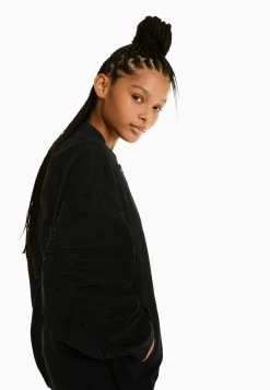 BERSHKA Gathered- Sweater Met Rits - Black -Bershka eedbf6fe65454208ab1548db06fff07a