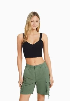 BERSHKA With StrapsBermuda- Shorts - Khaki