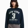 BERSHKA Printed - Sweater - Royal Blue