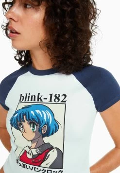 BERSHKA Short Raglan Sleeve Blink - T-Shirt Print - Royal Blue -Bershka f1f99f89569e4a56aeb59bddf07138d6