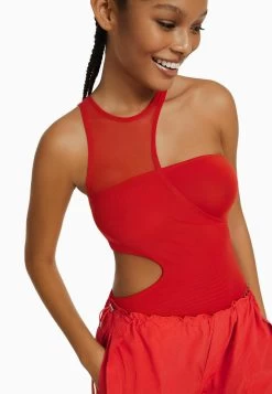 BERSHKA Sleeveless With Cut-Out And Detail- Top - Red -Bershka f1fdbc3aa54a425cab3e0437a7f40888