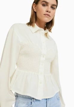 BERSHKA With Detail Long Sleeve - Overhemdblouse - Beige -Bershka f2bcf2bfa89e4fcaba0ff61b299d1c15