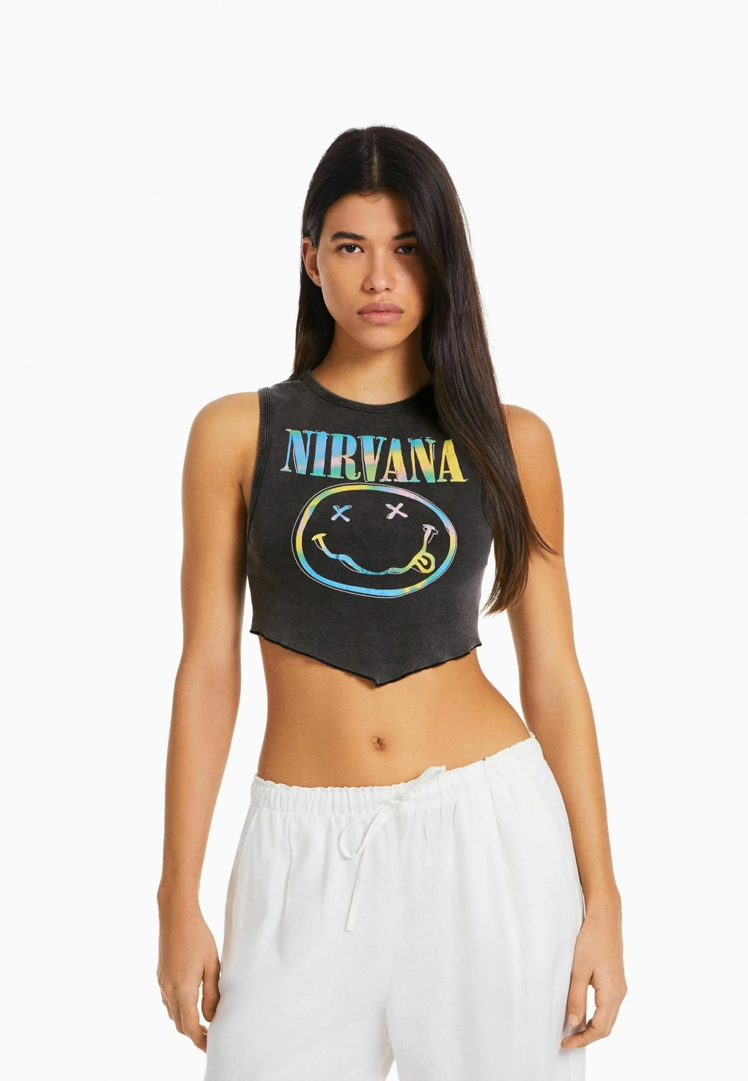 BERSHKA Sleeveless Nirvana Print - Top - Mottled Dark Grey 2 BERSHKA Sleeveless Nirvana Print - Top - Mottled Dark Grey - Afbeelding 2