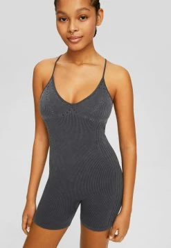 BERSHKA Faded Textured Seamless- Jumpsuit - Black -Bershka f4f97d75be6d4d6c91329e8dde4e75e7