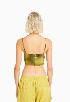 BERSHKA Bengalina Print Corset- Top - Green -Bershka f58e3714db6742e383bbc4381d2d97a8