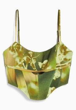 BERSHKA Bengalina Print Corset- Top - Green -Bershka f5d9707ab08a464086cb9847faad26ef