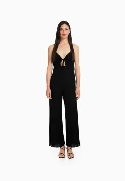 BERSHKA Cut Out- Jumpsuit - Black