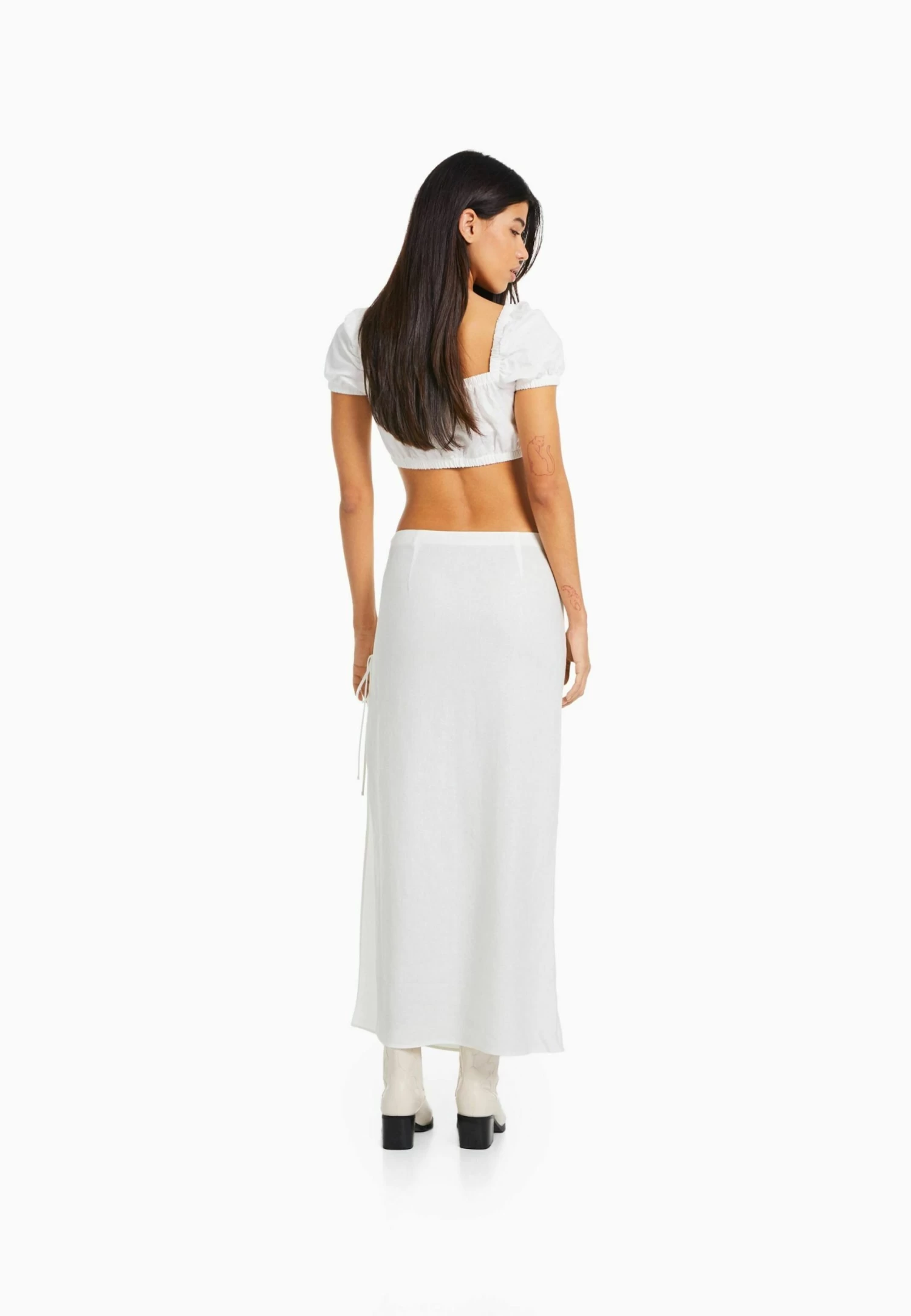 BERSHKA Gathered Blend - Maxirok - White 3 BERSHKA Gathered Blend - Maxirok - White - Afbeelding 3