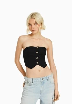 BERSHKA Bustier - Blouse - Black