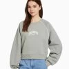 BERSHKA Round Neck Contrast - Print- Sweater - Dark Grey