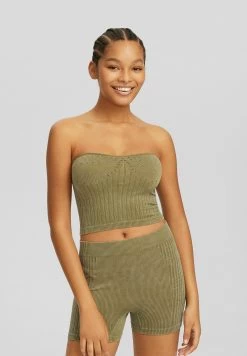 BERSHKA Faded Seamless - Cycling - Shorts - Khaki