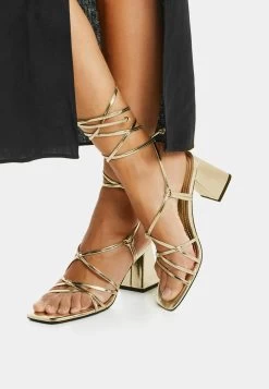 BERSHKA Tied- Sandalen - Gold Coloured