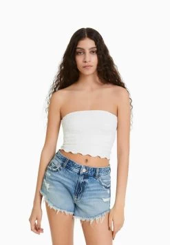 BERSHKA Vintage With Rips - Jeansshort - Dark Blue