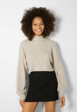 BERSHKA Long Sleeve High Neck 07788831 - Trui - Sand