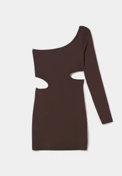 BERSHKA Asymmetric Long Sleeve Cut Out 00485831 - Etui-Jurk - Mottled Dark Brown -Bershka fdd0a4c6988442f1ad0bac02140e1726