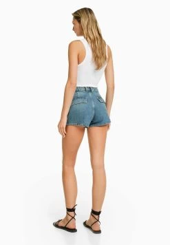 BERSHKA Jeansshort - Blue/Grey -Bershka feba694c78854811bf70c13324fa5096